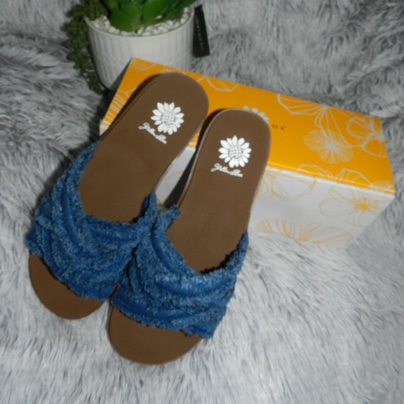 Yellowbox Women's Falses Blue Denim Cross Strap Slides BNIB🆕FAST😮‍💨⚡🚚 - Picture 3 of 12